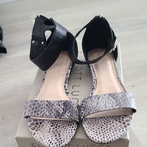 Elliott Lucca Black and Snake Print Sandals
